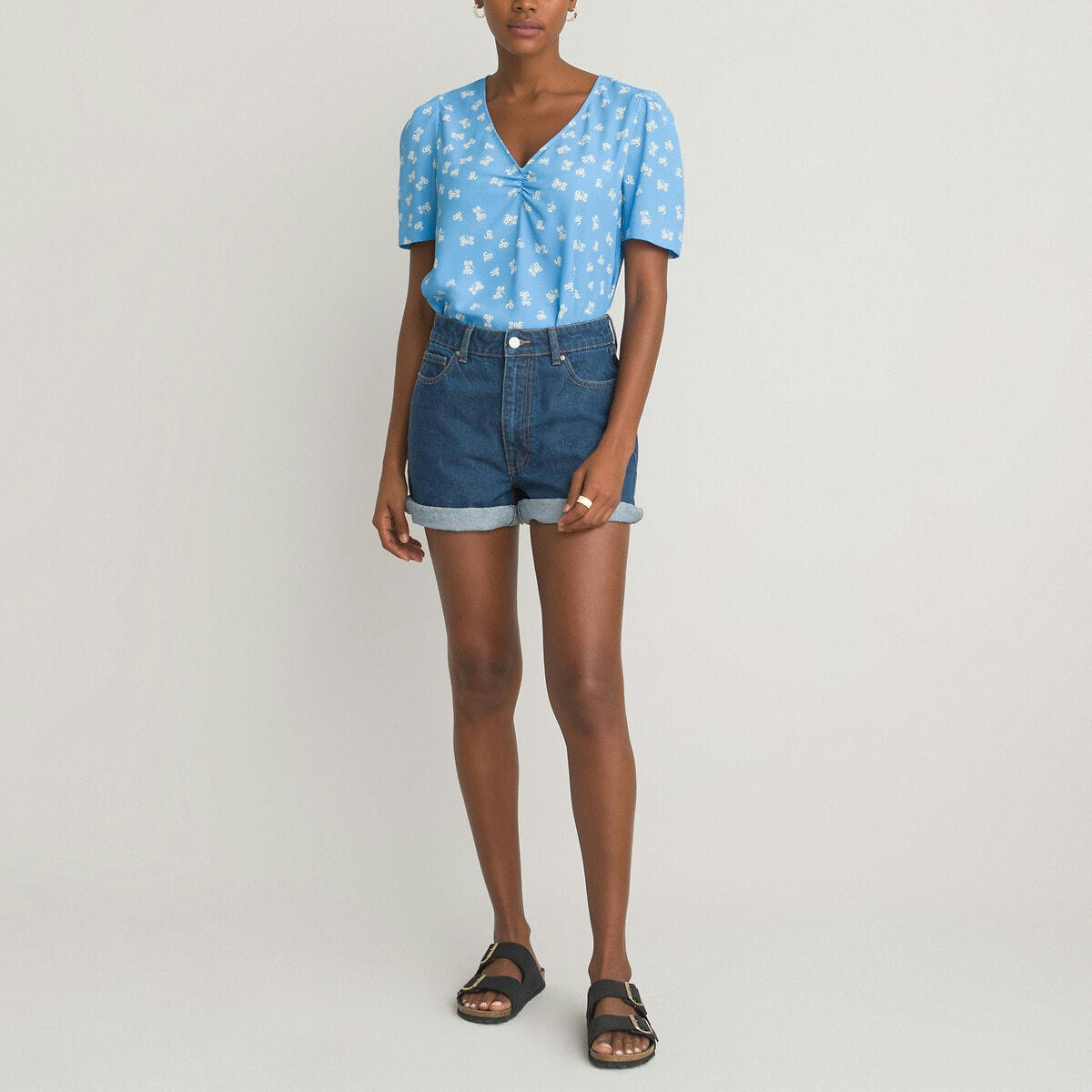 Blouse col v manches courtes imprimé floral