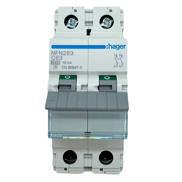 Hager NFN263 Disjoncteur 2P 6 10kA C 63A 2M