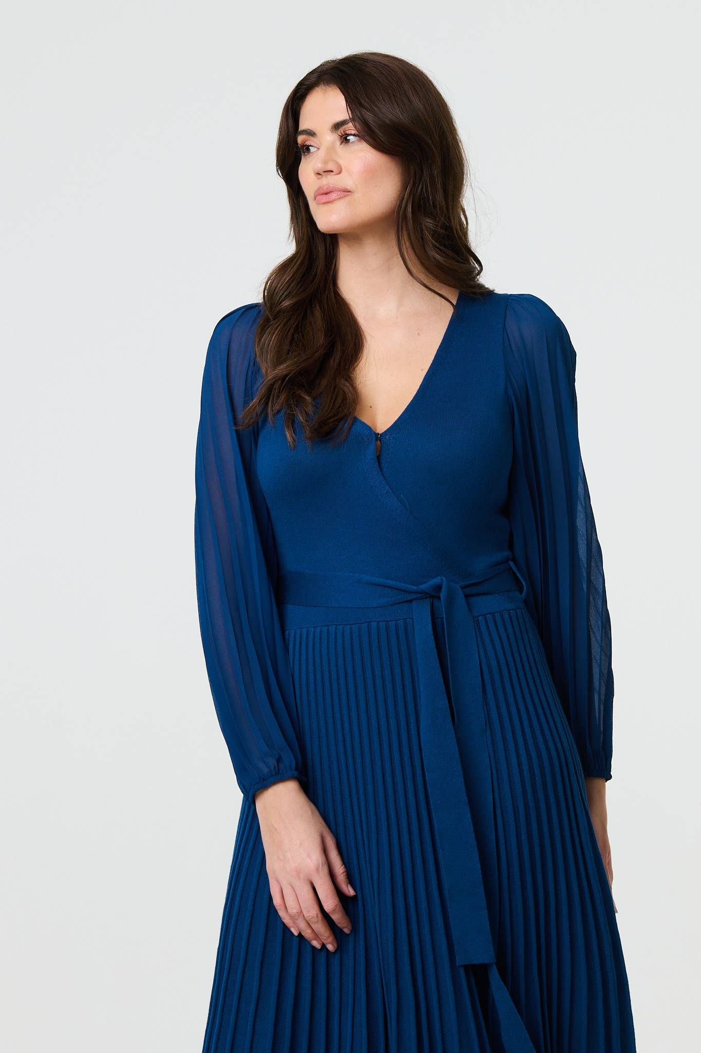 Izabel London Semi Sheer Pleated Knee length Dress