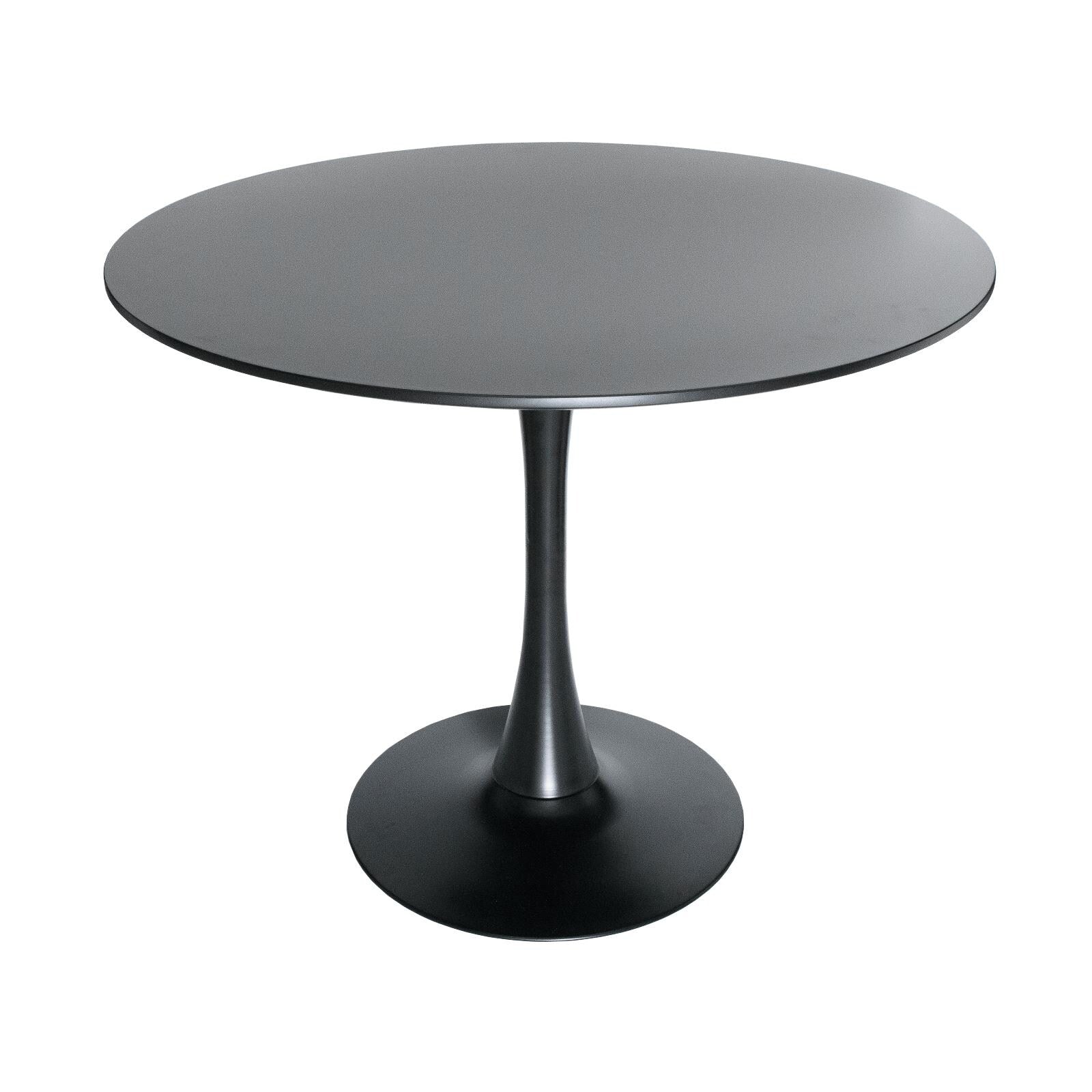 Bristol 35 Inch Mid Century Modern Round Dining Table, Wood Top & Glossy Iron Pedestal Base for Kitchen & Dining Room