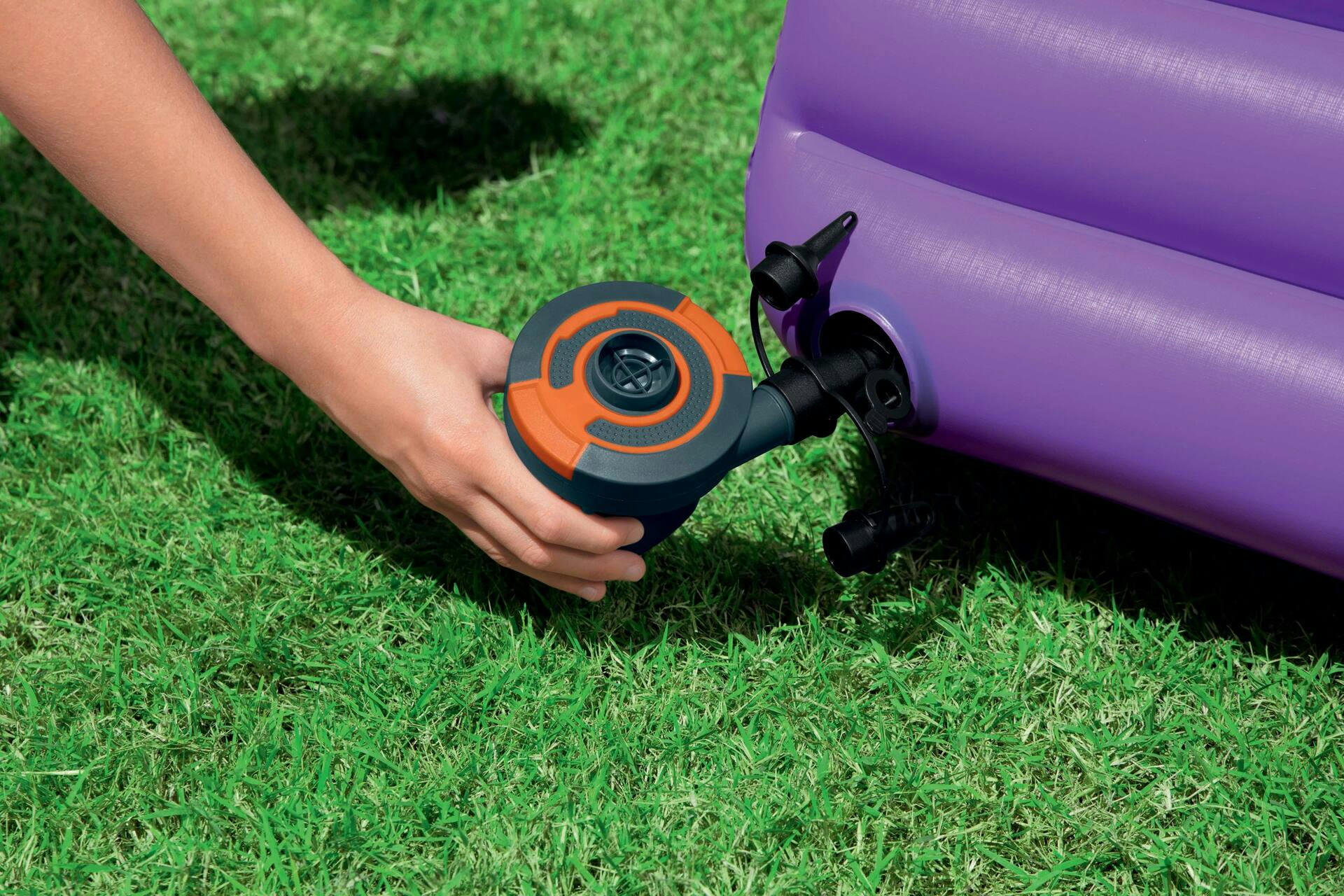 Outbound Side Winder Portable Battery Powered Air Pump w/ Valve Nozzles, Inflates/Deflates