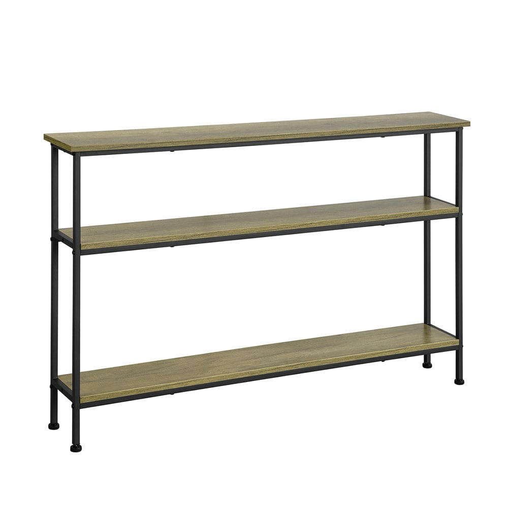 - Table console 3 étagères effet bois naturel cadre en métal noir
