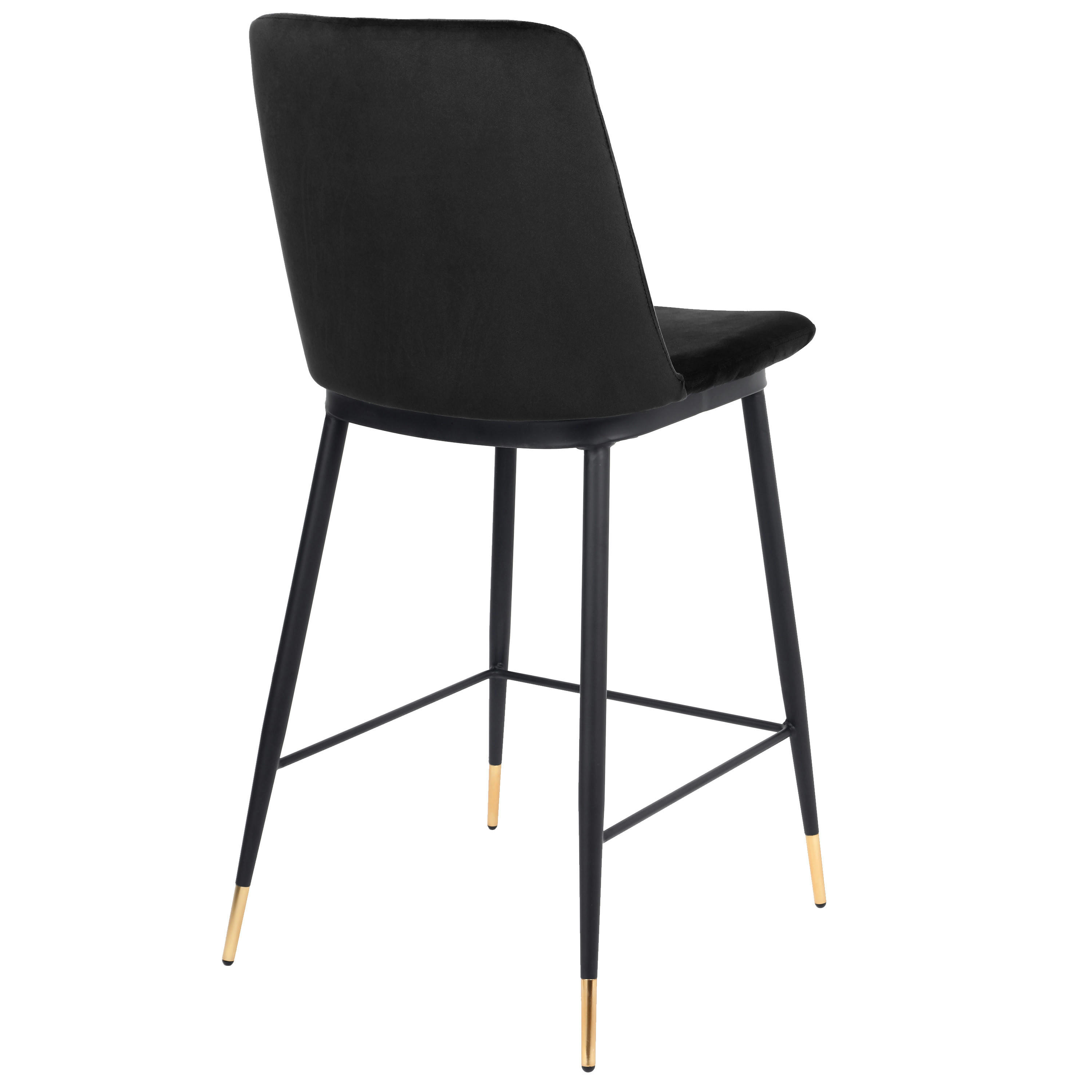 ENZO - Chaise de bar en velours Noir, métal noir et doré, (x2)