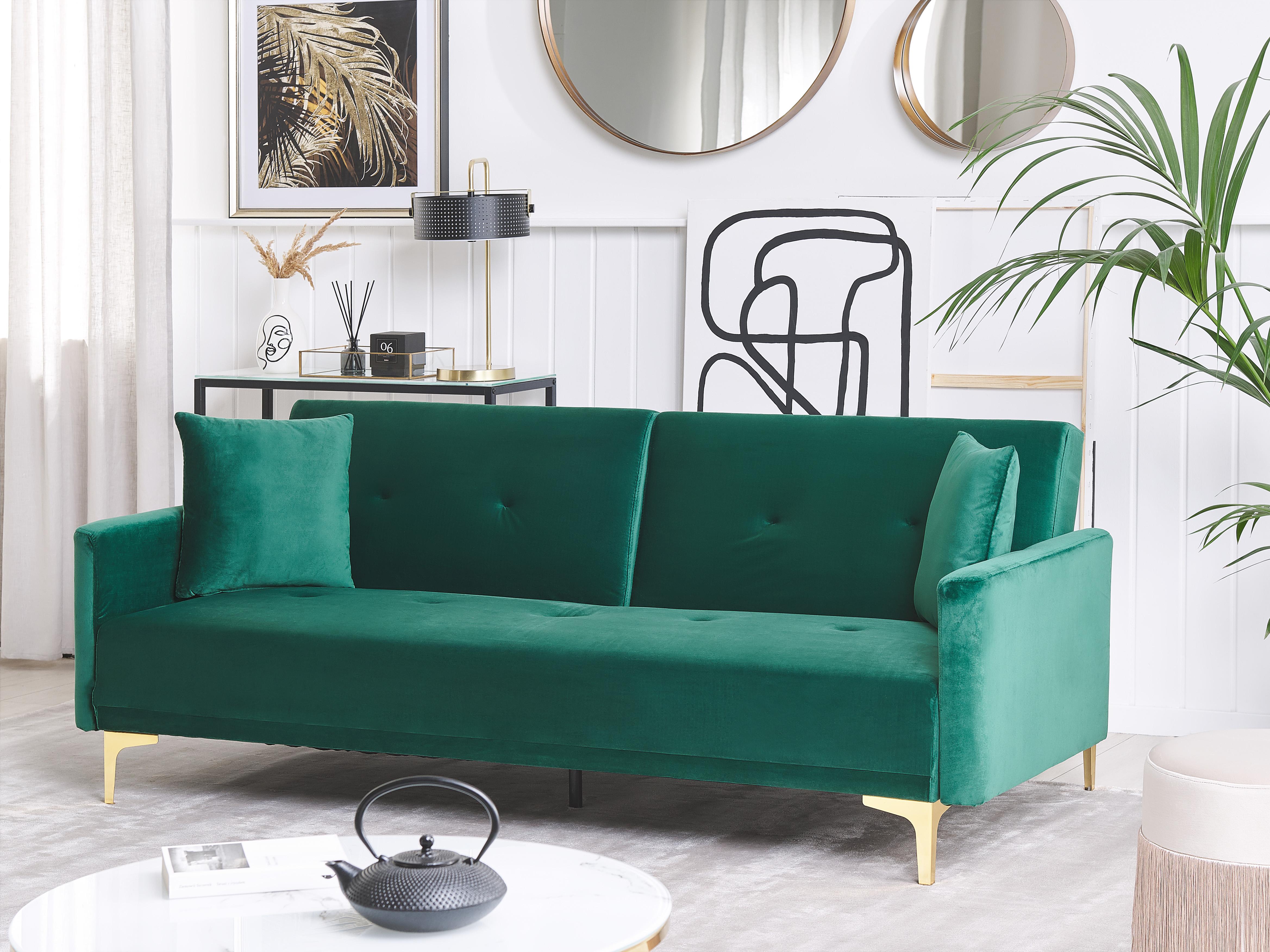 Sofa Bed 3 Seater LUCAN Velvet Emerald Green
