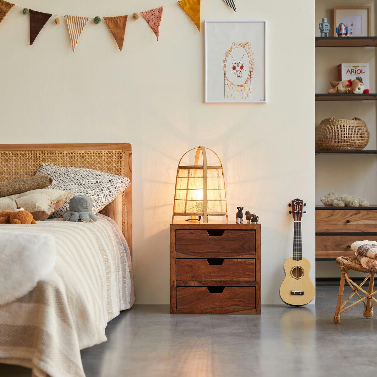 KWARTO - Chevet enfant en palissandre massif 3 tiroirs