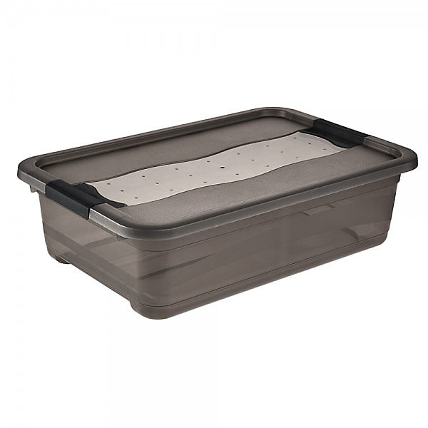 Boîte de rangement plate transparente 28 litres - Gris