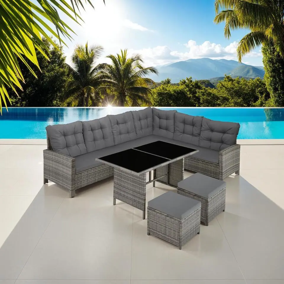 tectake - loungeset - wicker - grijs