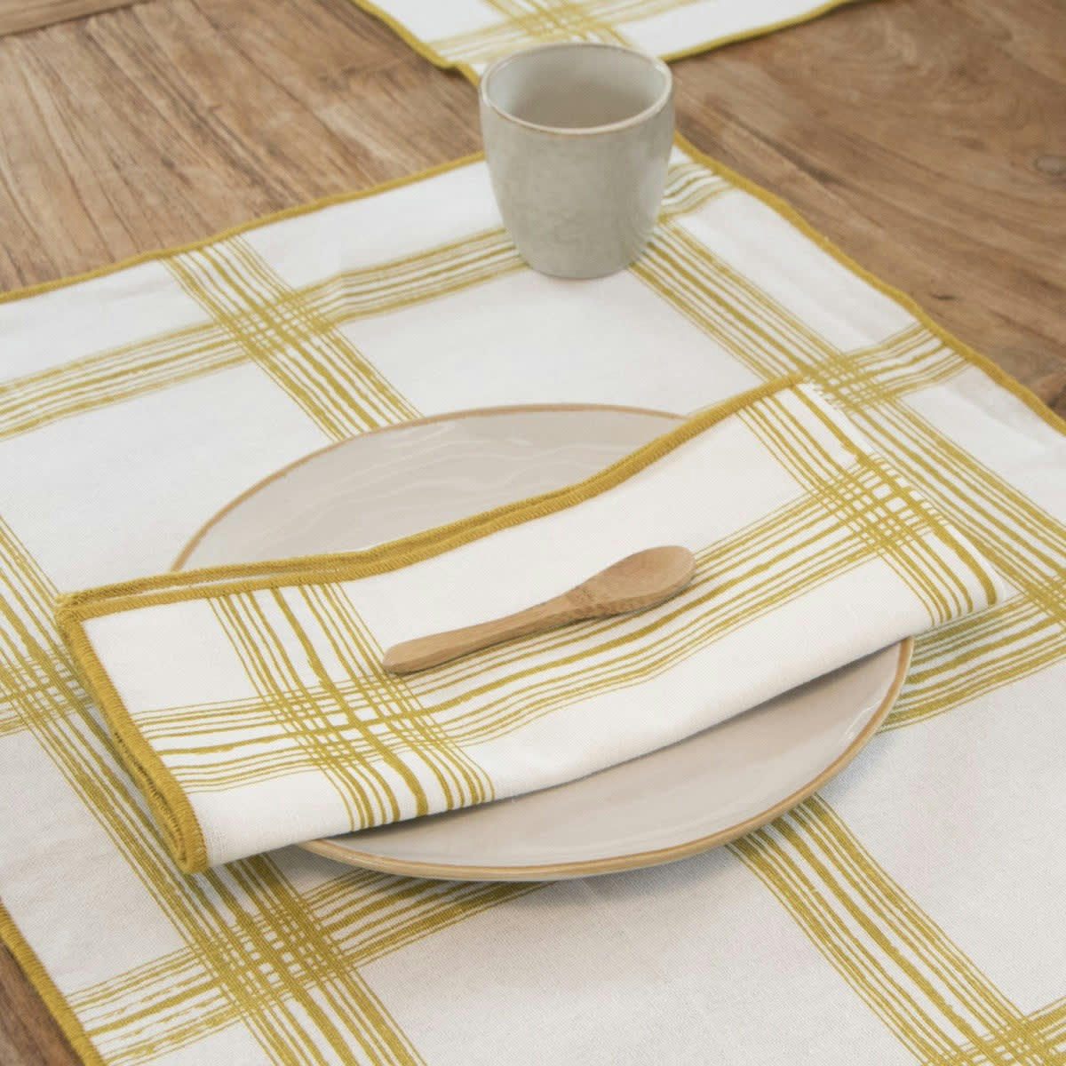 MADRAS - Serviettes de table (x4) coton  45x45 jaune zeste