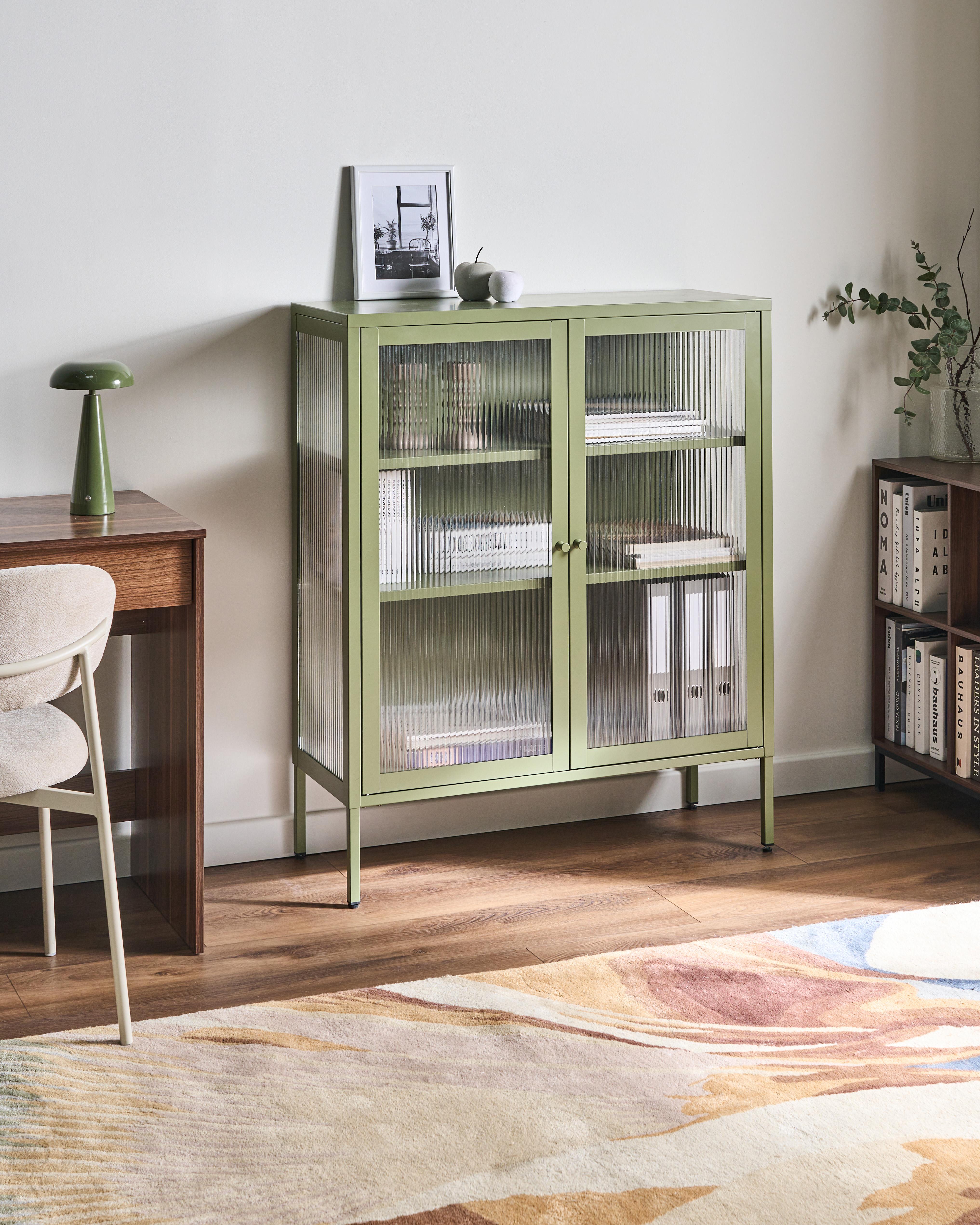 Glass Display Sideboard LERRYN Metal 90 cm Green