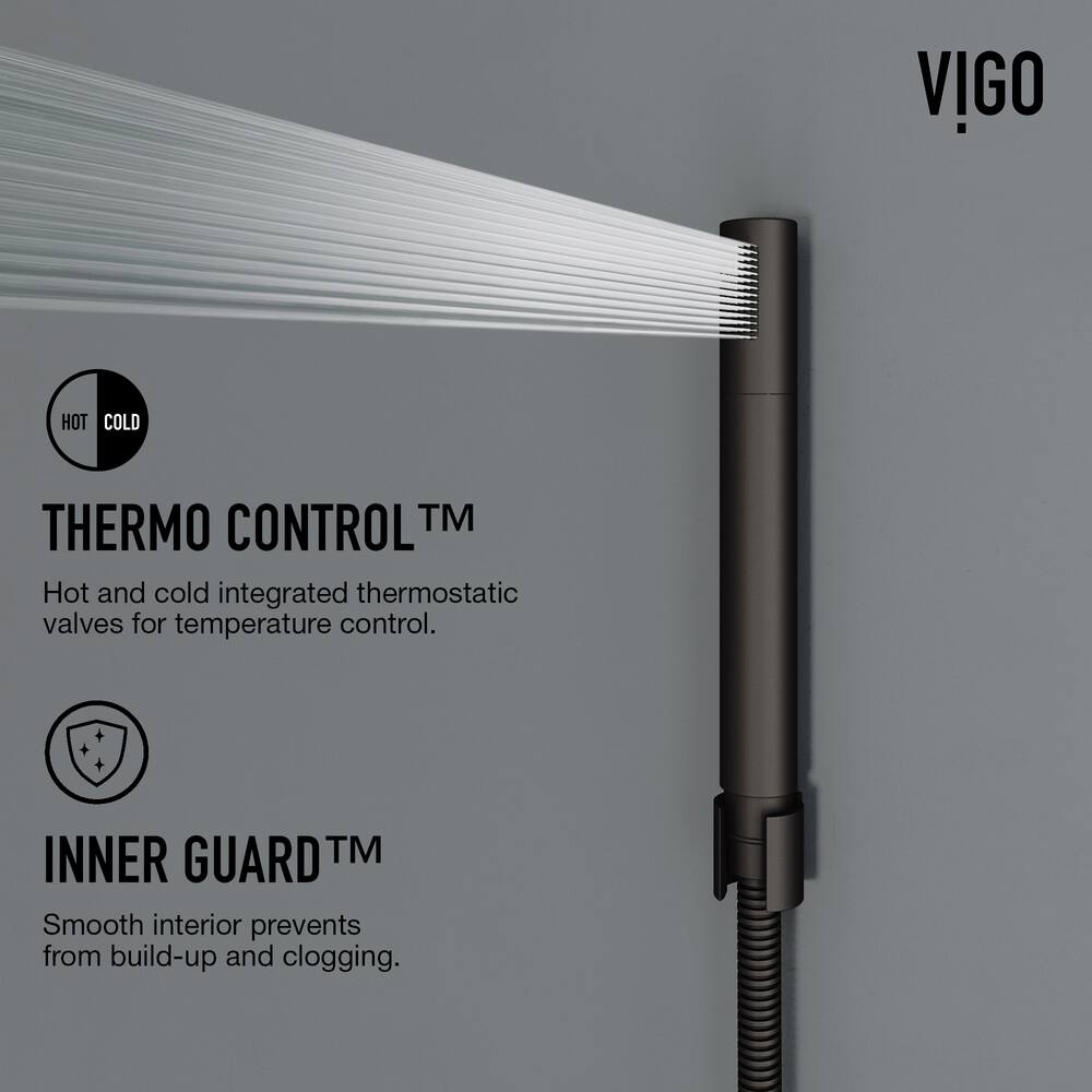 VIGO Bowery 4-Jet Shower Panel with Square Rainhead, Tub Filler and Hand Shower Wand in Matte Black
