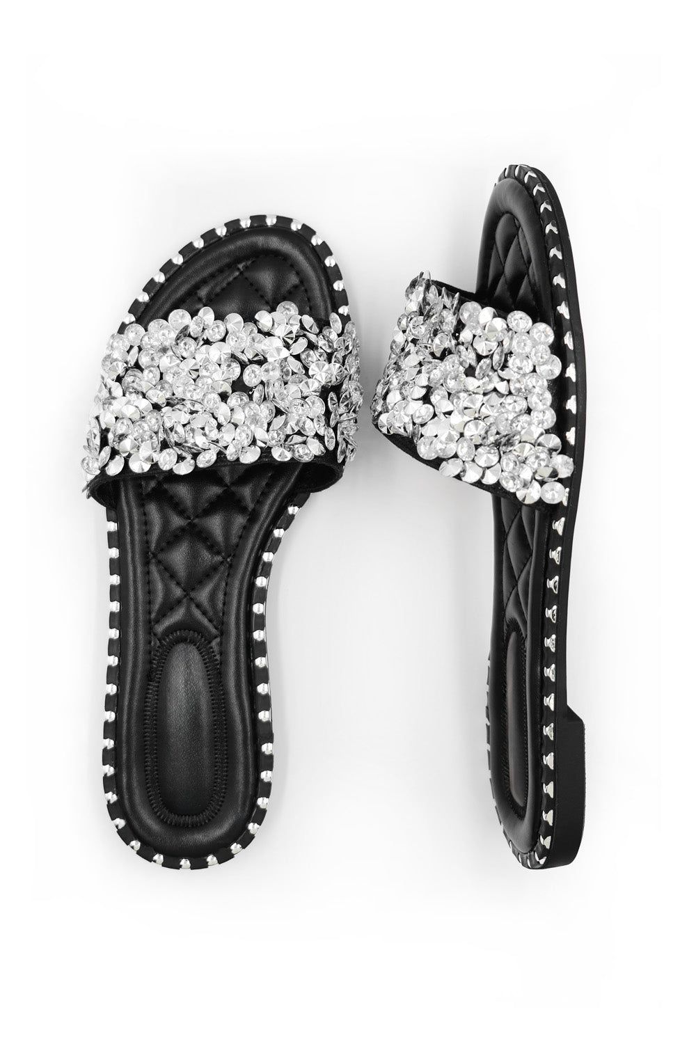 Where's That From Mariva' Diamante Beaded Flat Slider Sandals With Padded Footbed