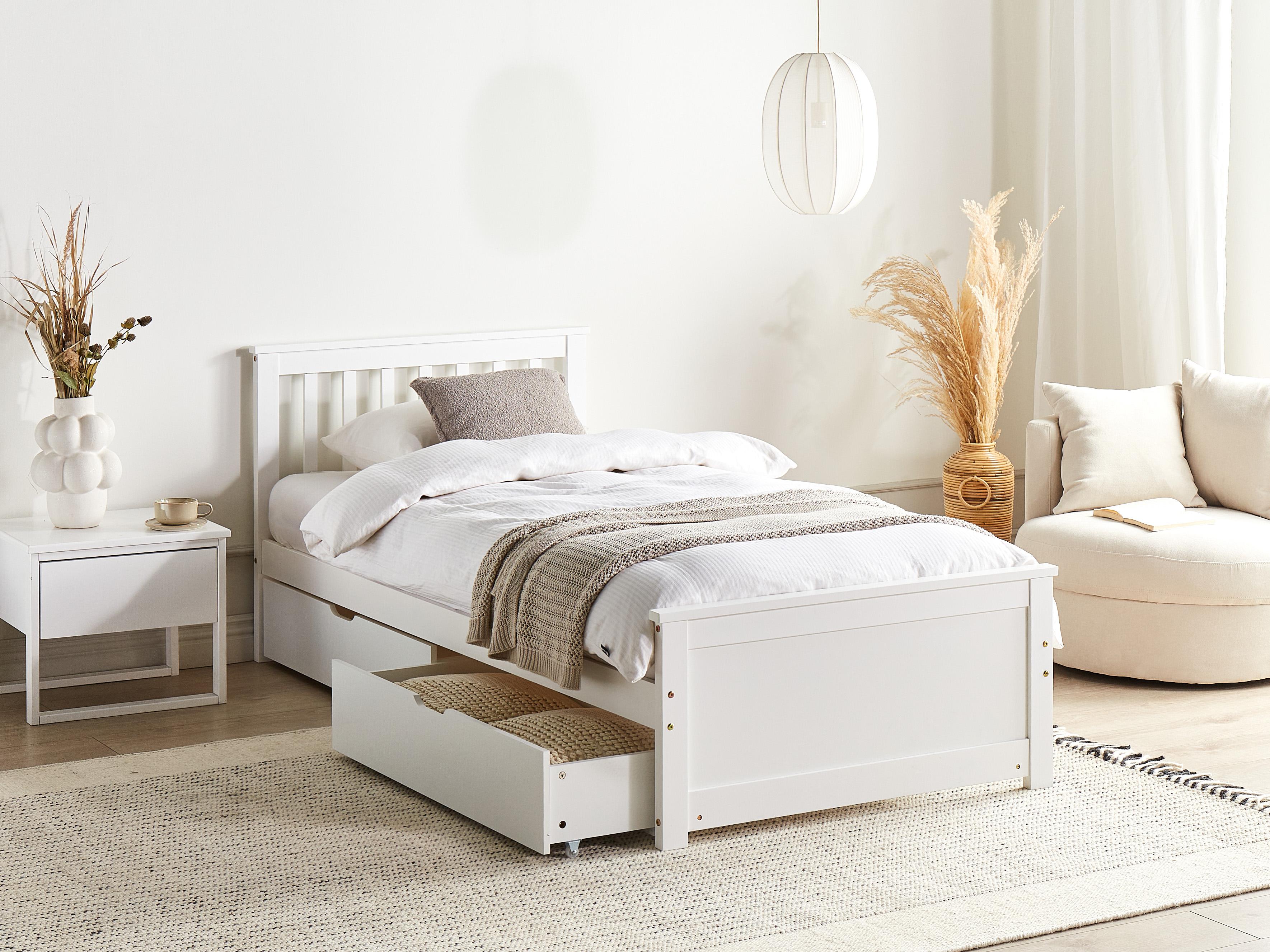 Bed with 2 Drawers Pine Wood OLENDON 90 x 200 cm (EU Single) White