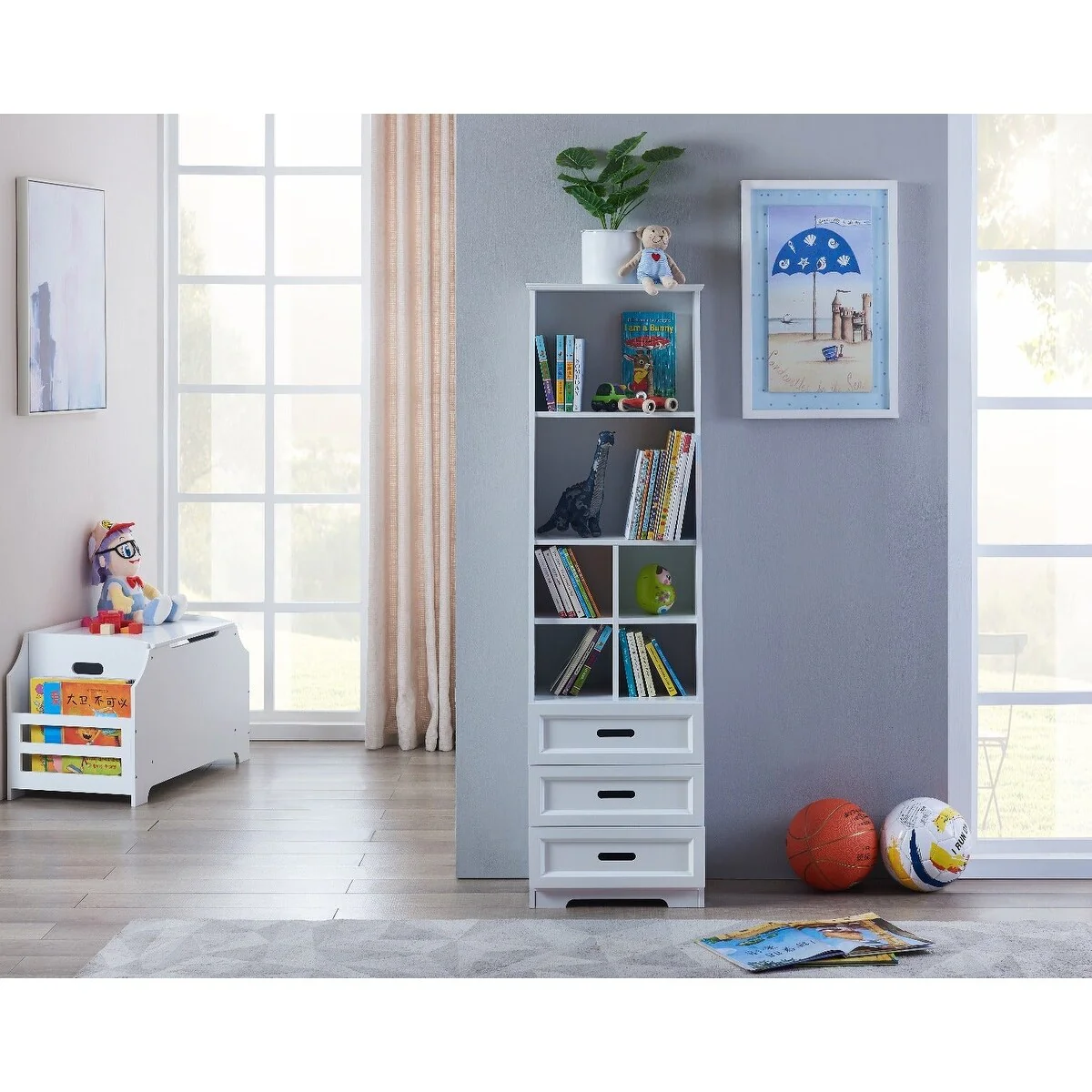 Kids Funnel White Bookcase Book Shelf Storage