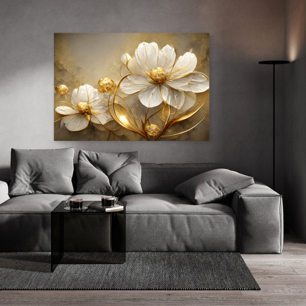 Feeby Obraz na płótnie, Złote kwiaty abstrakcja glamour 60x40