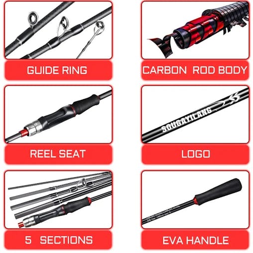 NNEOBA 2.1M Carbon Fiber Casting Rod 6-Section Black