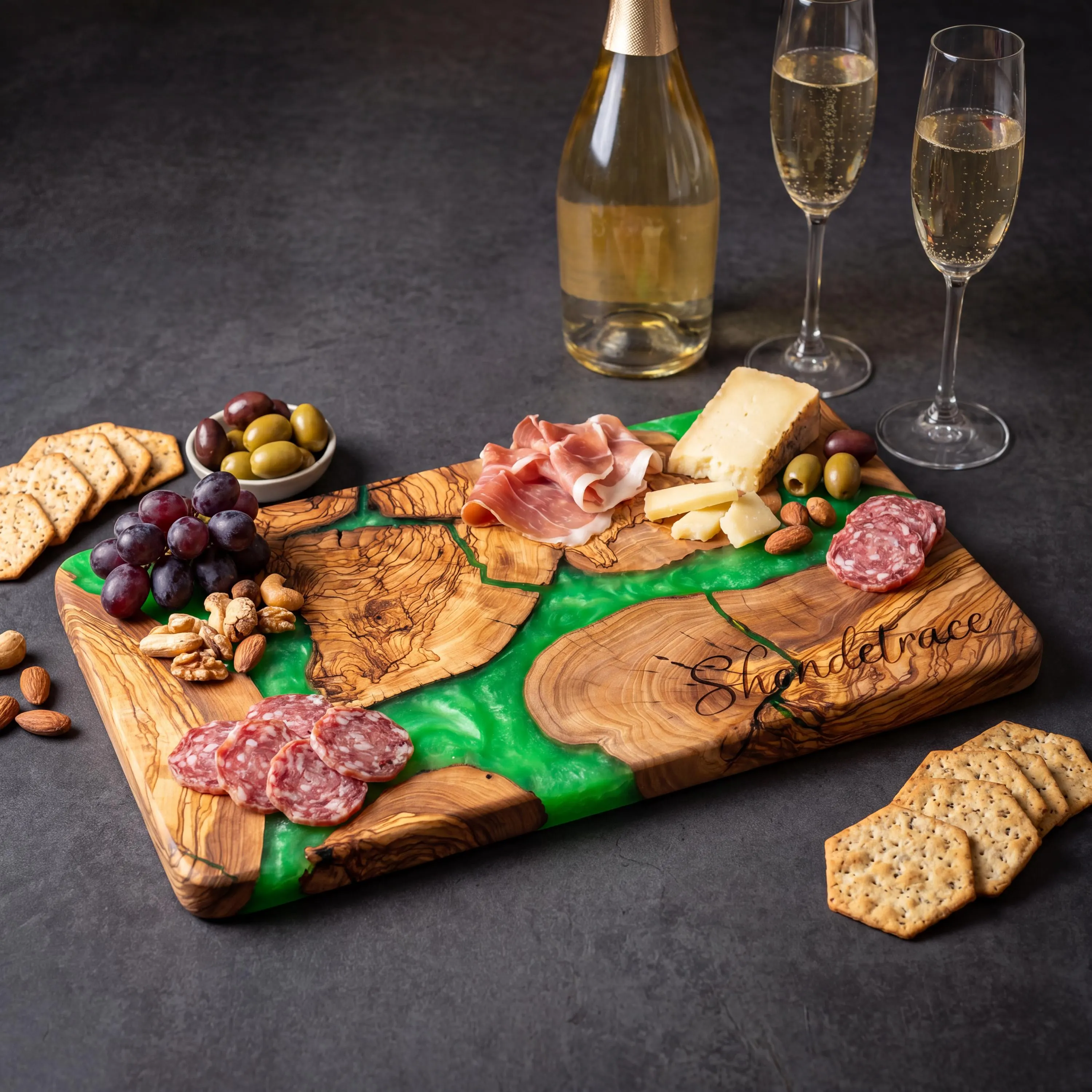 Large Olive Wood Charcuterie Board | Handmade Cheese Board with Epoxy Resin | Rustic Serving Tray | Sushi Platter