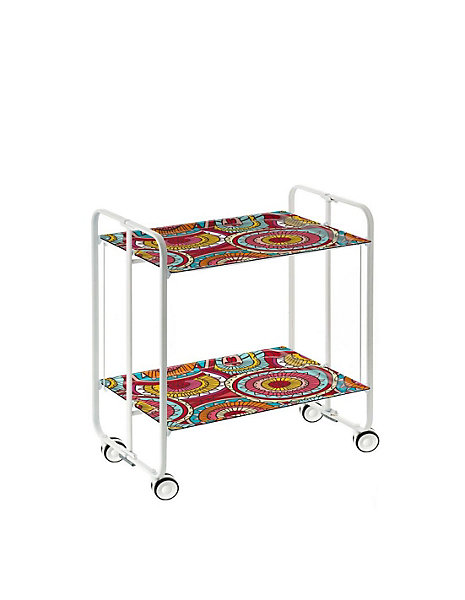 Desserte pliante BAUHAUS avec roulettes, Structure blanche, 2 niveaux, 4 positions