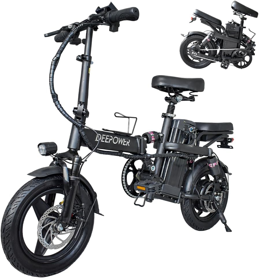 Folding Electric Bike for Adult 400W Brushless Motor Ebike with 48v30A 1440WH Removable Battery UP to 23Mph, 14 Fat Tire City Commuter Ebike,70Miles(k300 14 Inch 10AH)