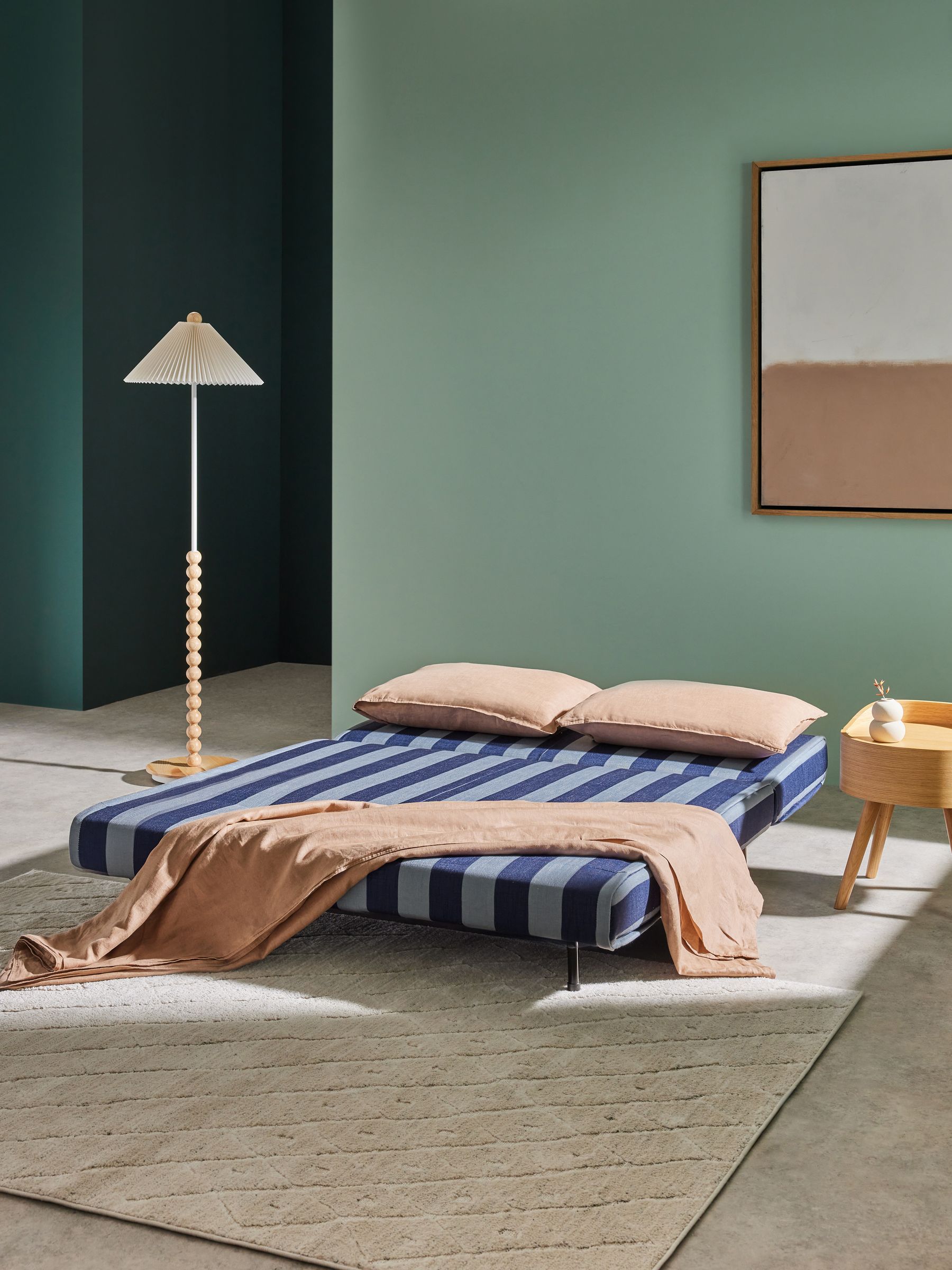 Large Haru 2 Seater Sofa Bed in Eclipse Blue Wide Stripe
