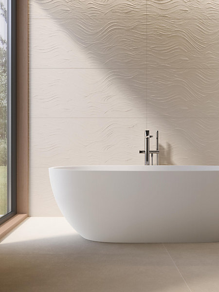 Carrelage effet Béton 3D Blanc Crème Ocean 120x50x0,85 cm Mat Talvoro - Mur intérieur (vendu par carton de 1,8 m²) - RO'MA CARRELA
