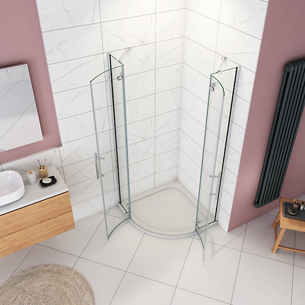 Cabine de douche en quart de cercle chromé 80x80x195cm,Cabine de douche intégrale d'angle,porte de douche pivotante