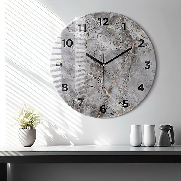 Horloge murale Wallfluent fi60 cm Avec chiffres Aiguilles noires Granit gris marbre 1 pcs