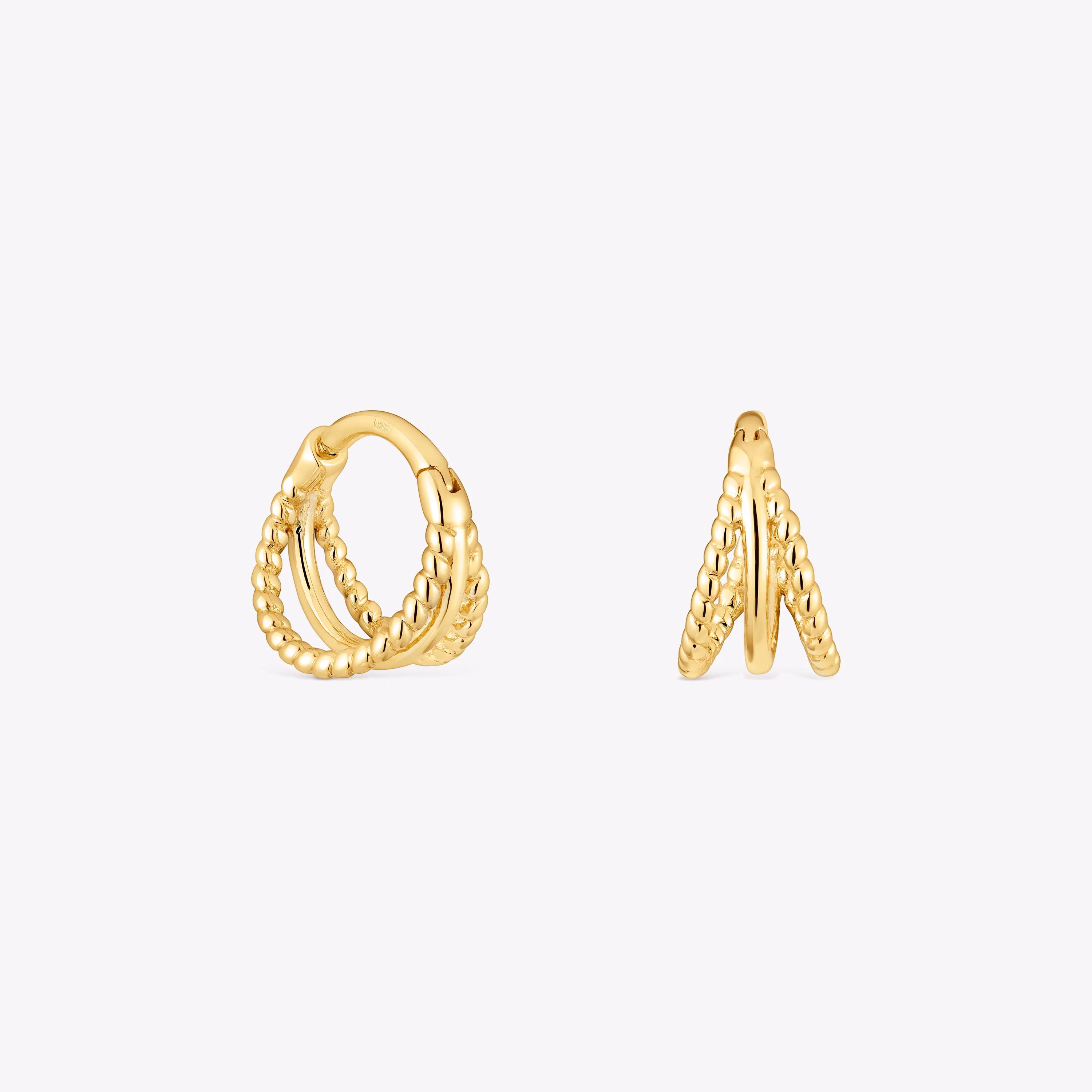 Pendientes de oro triple aro cortos con relieve Basics