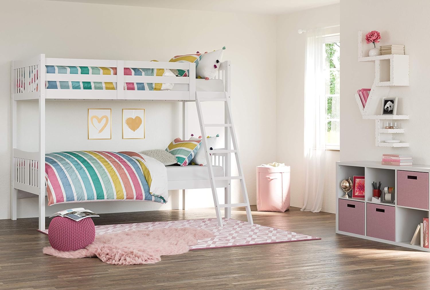Storkcraft Caribou Bunk Bed Twin Over Twin Bunk Bed (White) - GREENGUARD Gold Certified, Twin Bunk Beds for Kids, Converts to 2 Individual Twin Beds, Bunk Beds for Kids
