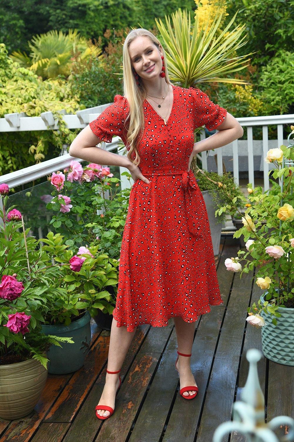 Mela Red Mini Animal Print Tea Skater Dress