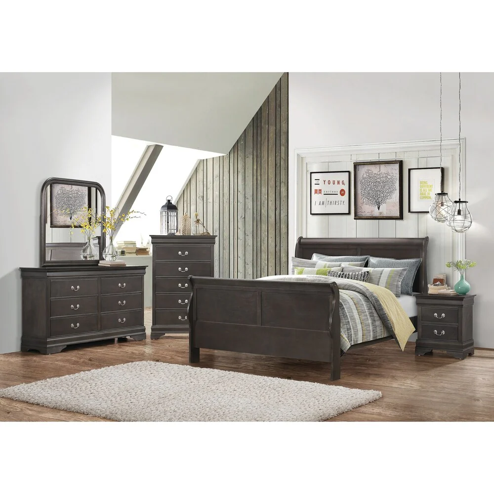 Hershel Louis Philippe Dark Grey 5-piece Bedroom Set