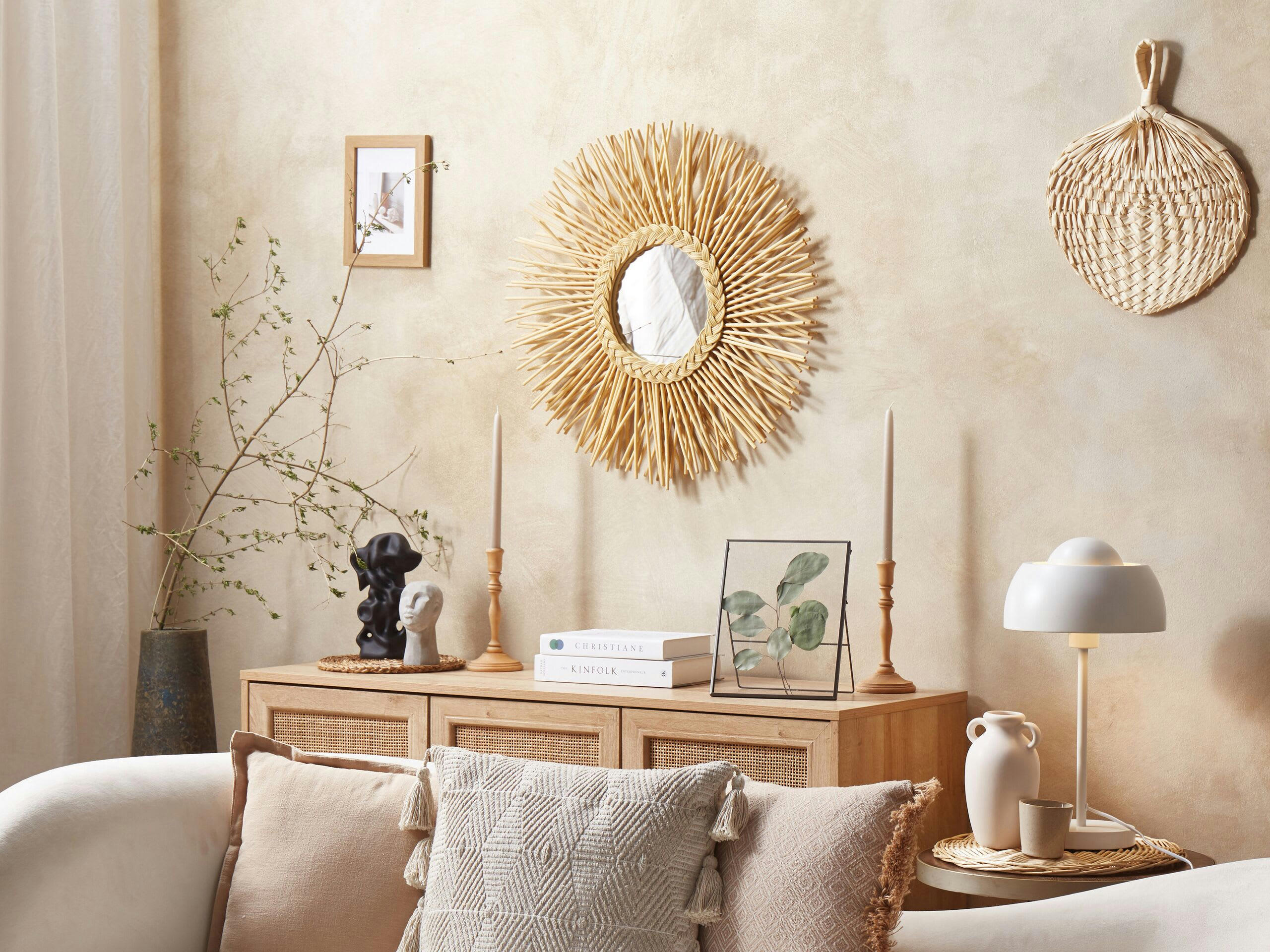 KALASIN - Miroir en rotin beige 60x60