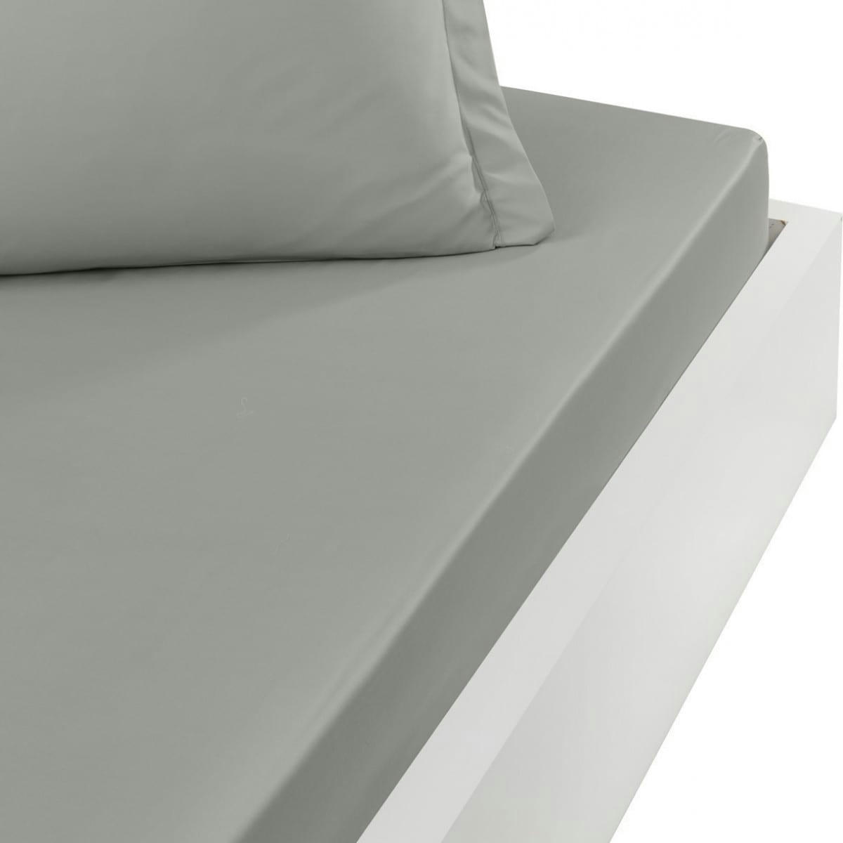 SOFT PERCALE - Drap housse en percale de coton Gris Perle 90x200 cm