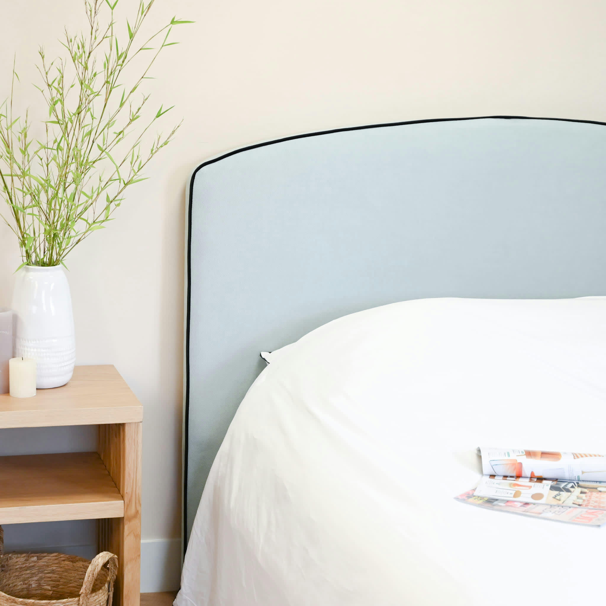 - Tête de lit en tissu bleu ciel 145 cm