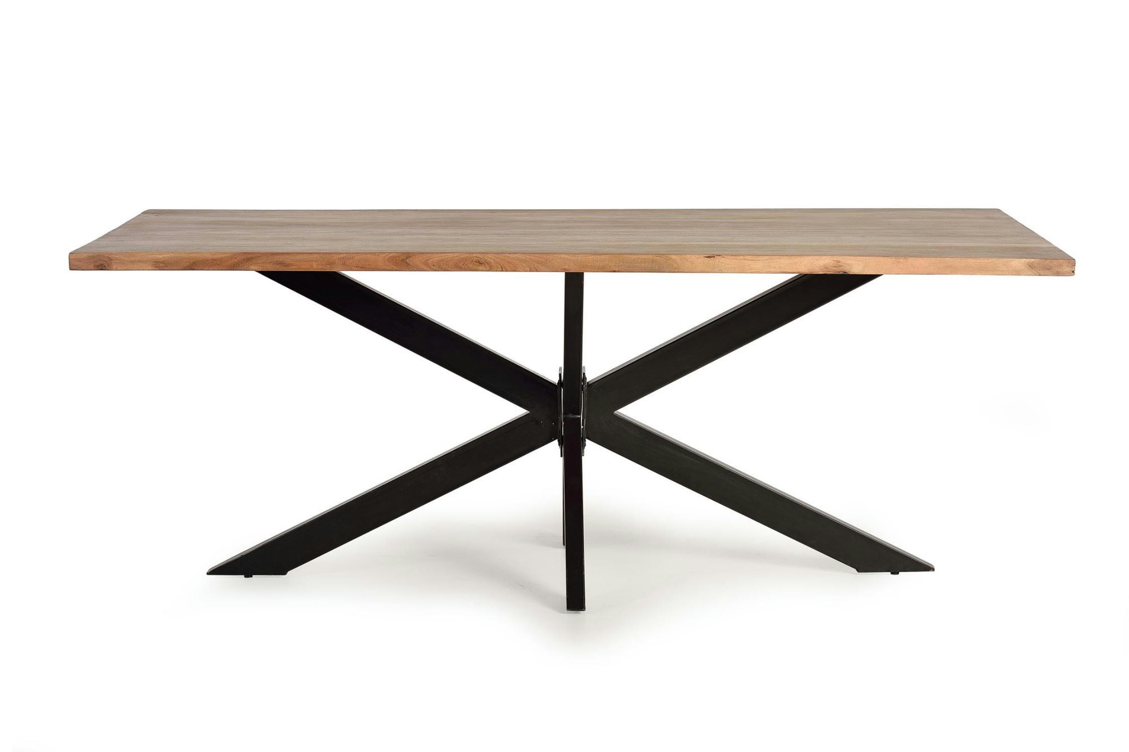 - Table à manger en bois d'acacia naturel et pieds en métal noir