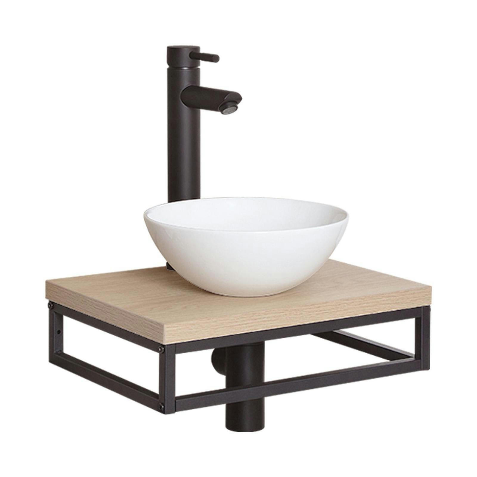 SOHO - Meuble lave-mains  plan fin p-serviette dessous vasque blanche+robinet