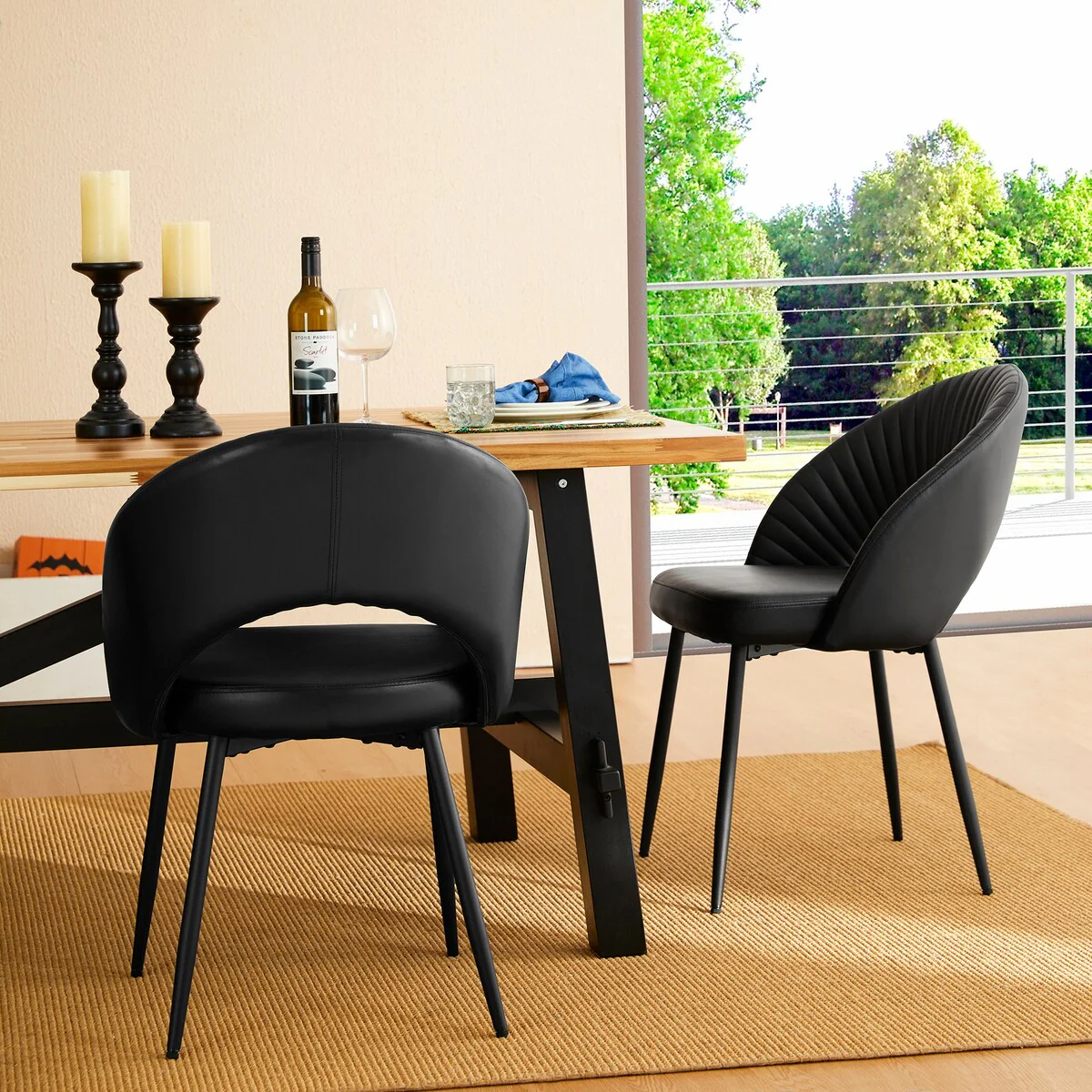 Glitzhome Mid-Century Modern Quilted PU Leather Dining Side Chair with Metal Tapered Legs