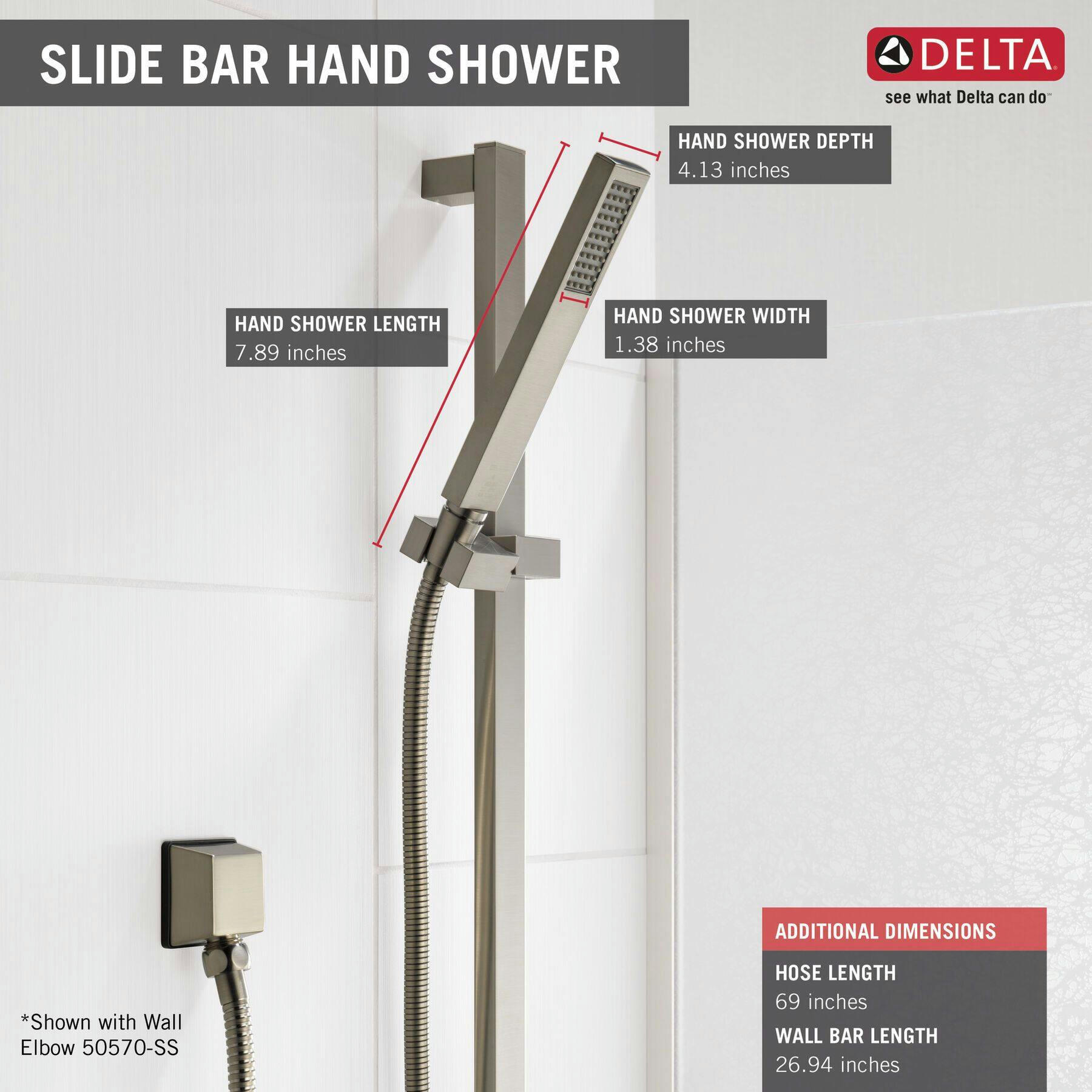Delta Vero 1-Setting Slide Bar Hand Shower, Stainless Steel