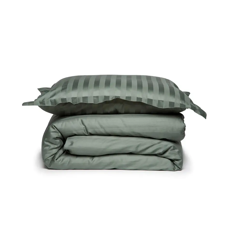 Damai dekbedovertrek katoen-satijn - 240x240/220 cm - Groen gestreept