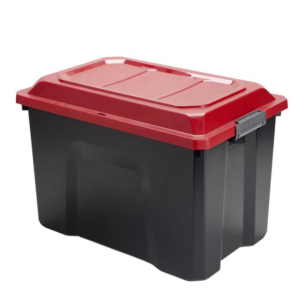 Malle de rangement 40L polypropylène noir couvercle rouge 58x27,5xH38,5cm