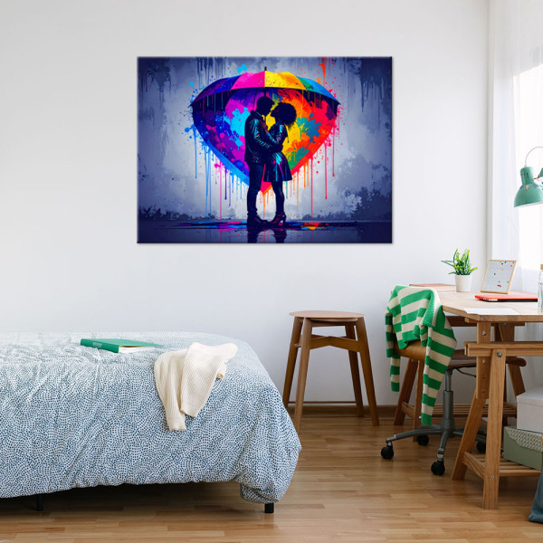 Obraz do salonu sypialni, Para Miłość Parasol Abstrakcja Graffiti 30x20