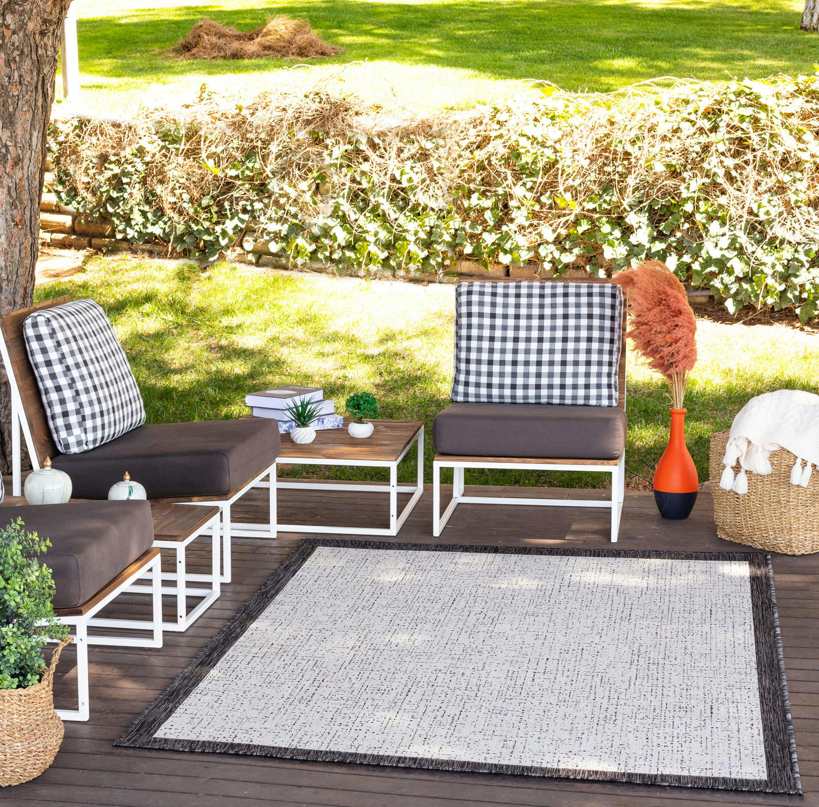 JODY - Tapis d'Extérieur/Intérieur Ivoire/Anthracite 120x170