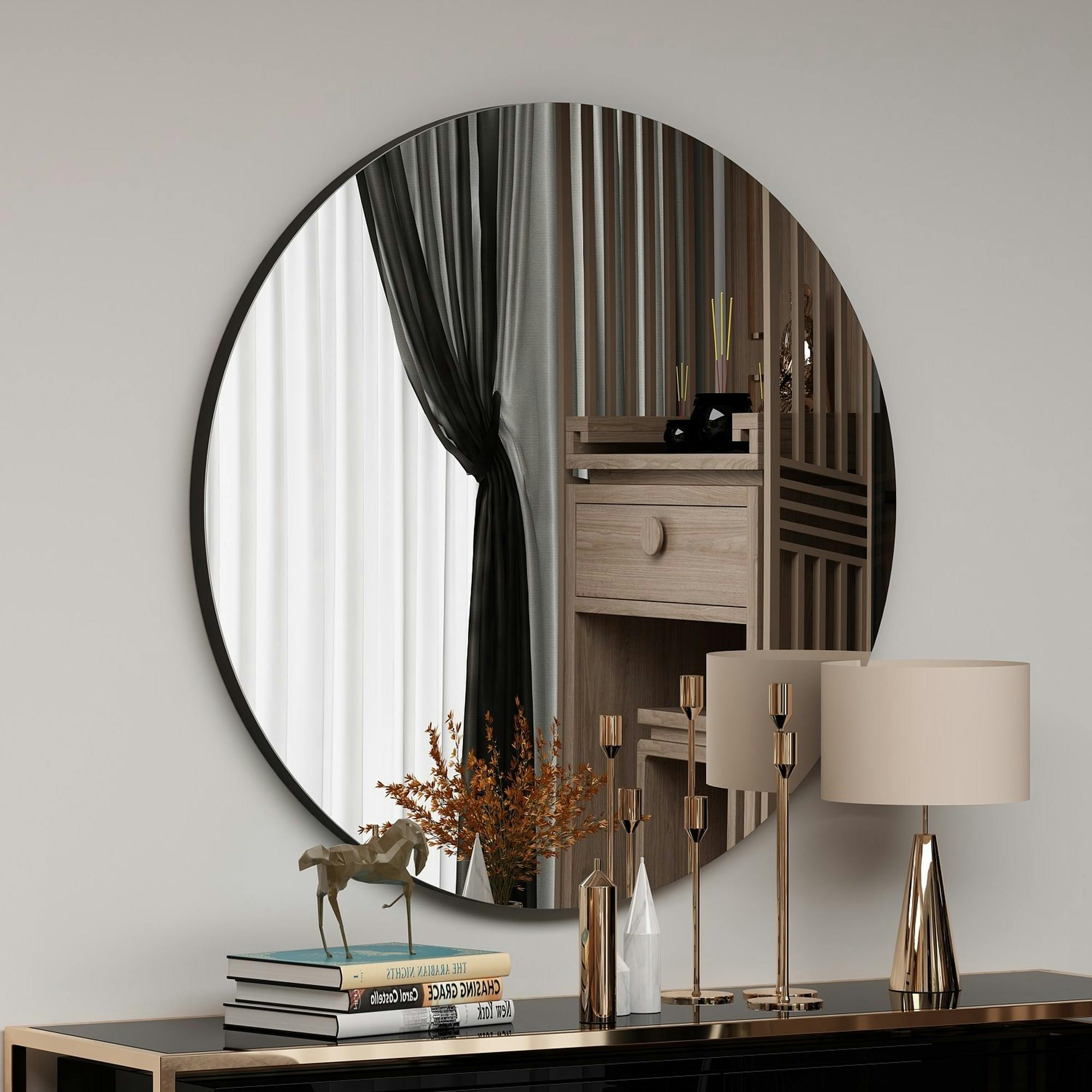 Miroir rond à bord noirØ70 cm - style moderne CODY