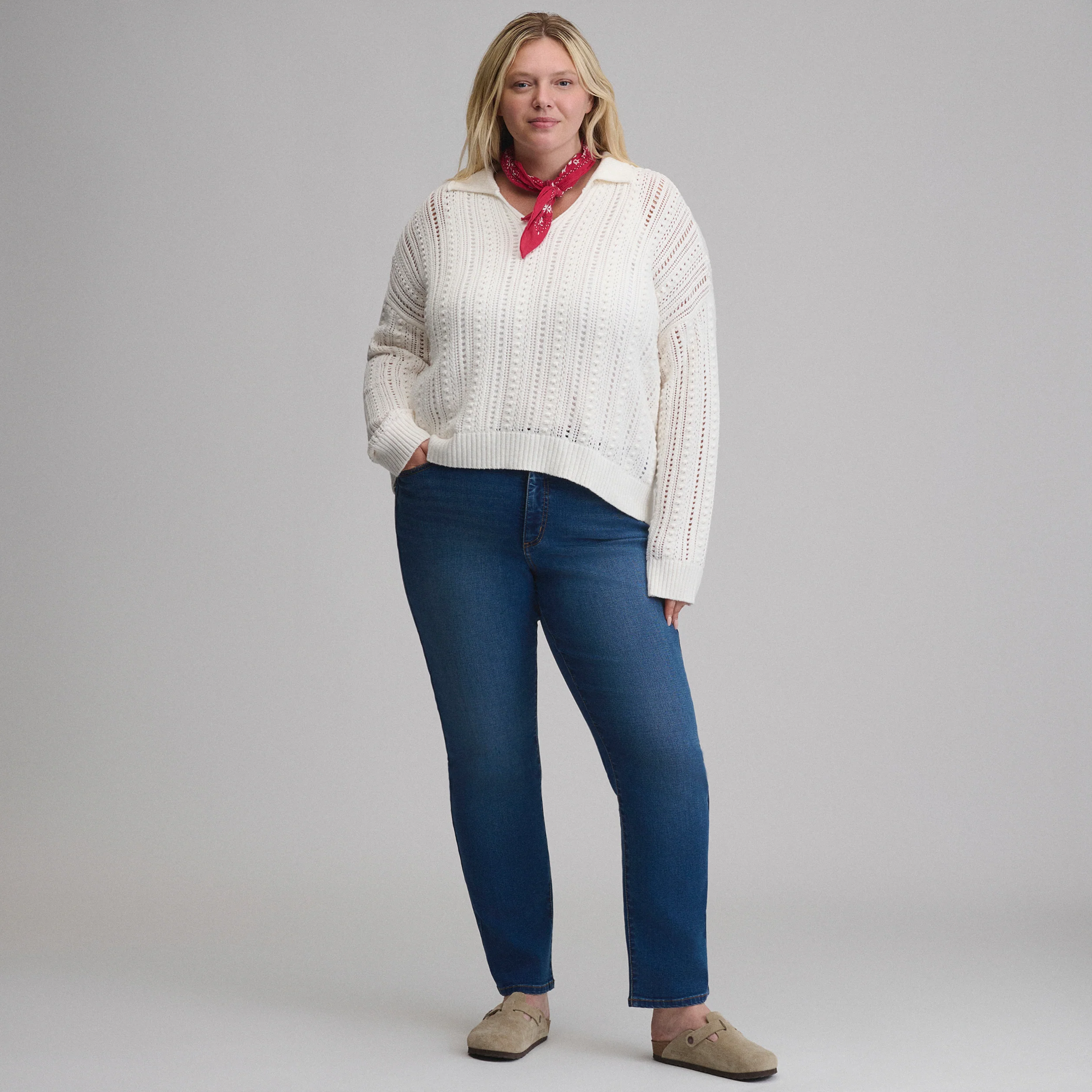 Women's Long-Sleeve Slub Johnny Collar Sweater