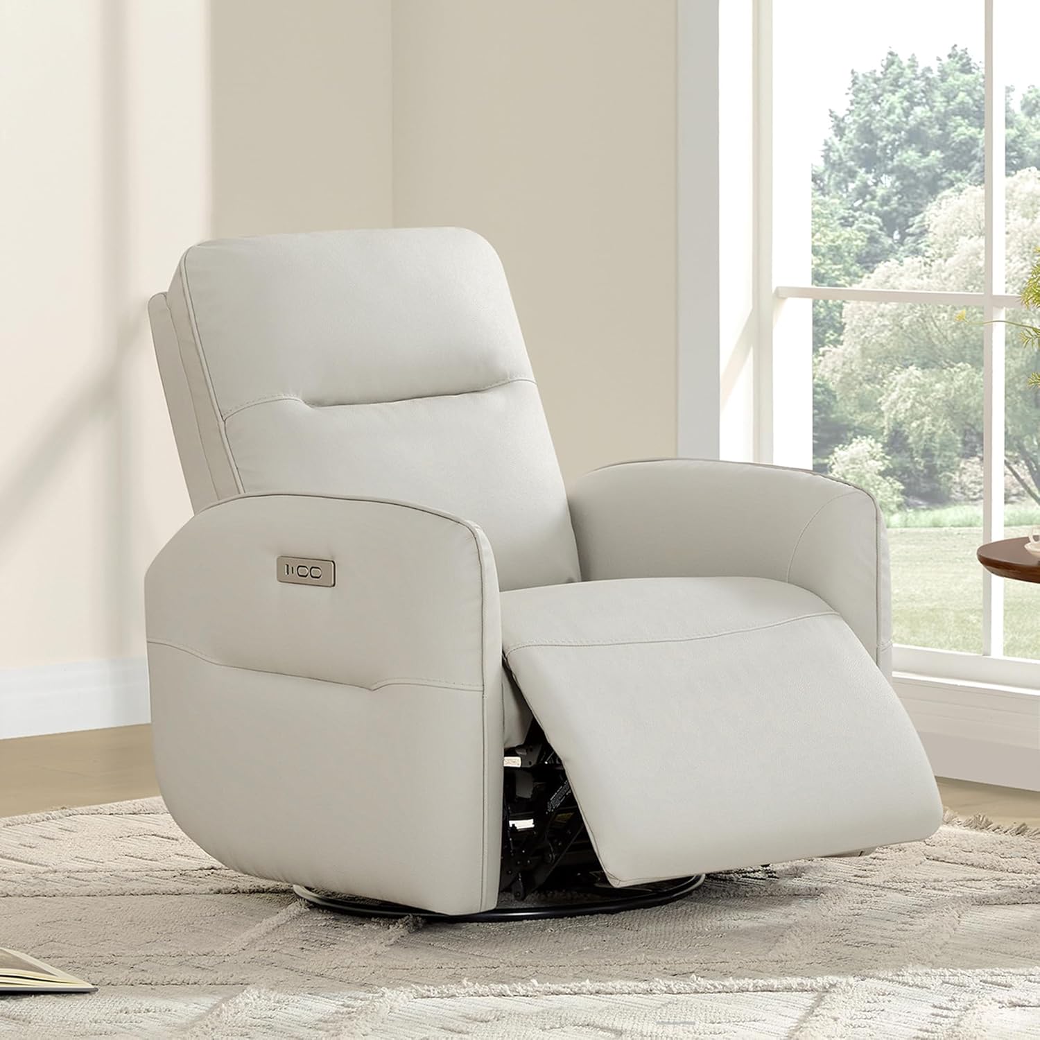 CHITA Faux Leather Power Recliner Chair, Swivel Glider Recliner for Adults, Nursery Rocking Chair with USB & Type-C Charging for Living Room, Bedroom, Creamy Grey