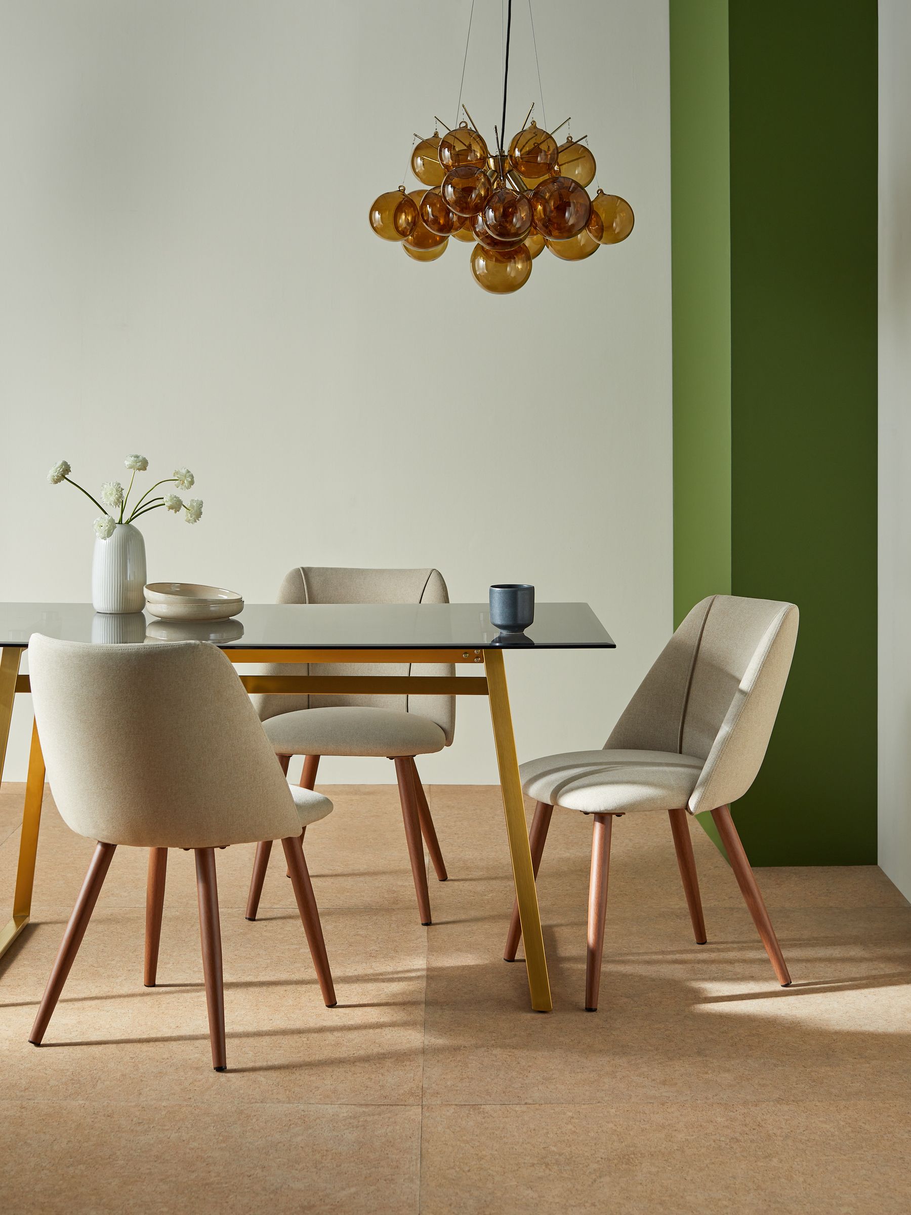Set of 2 Lule Non Arm Dining Chairs in Ecru Marl and Walnut Effect Legs