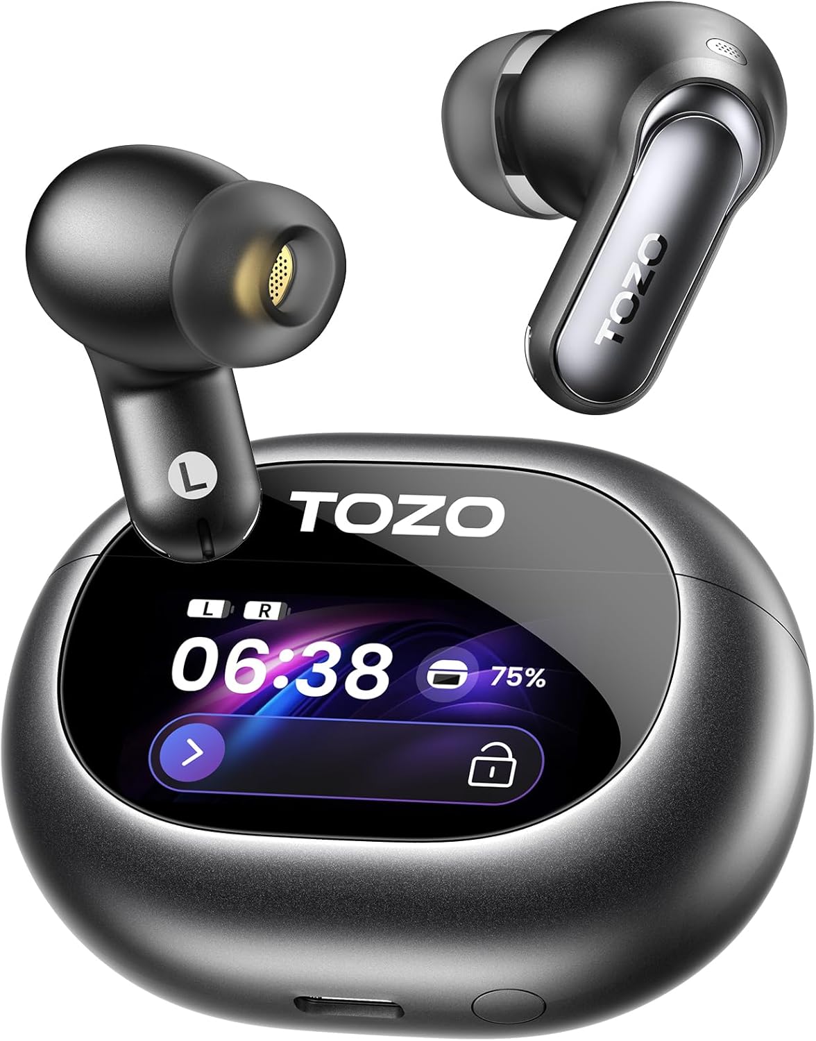 TOZO NC20 Pro Active Noise Cancelling Wireless Earbuds with Smart Touch Screen, LDAC Hi-Res Audio, Stereo Bass, 6 Mics AI Call Ear Buds, 80H Playtime, IPX8 Waterproof, 32 EQ via App, Wireless Charging