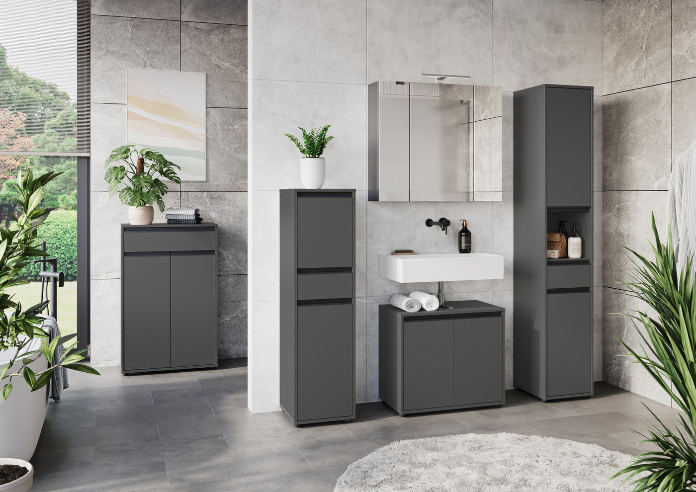 Germania Lemont Grafiet Badkamerkast Slim H121 cm