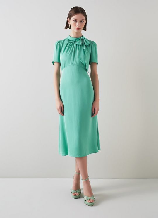Kline Jade Crepe Tie-Neck Midi Dress