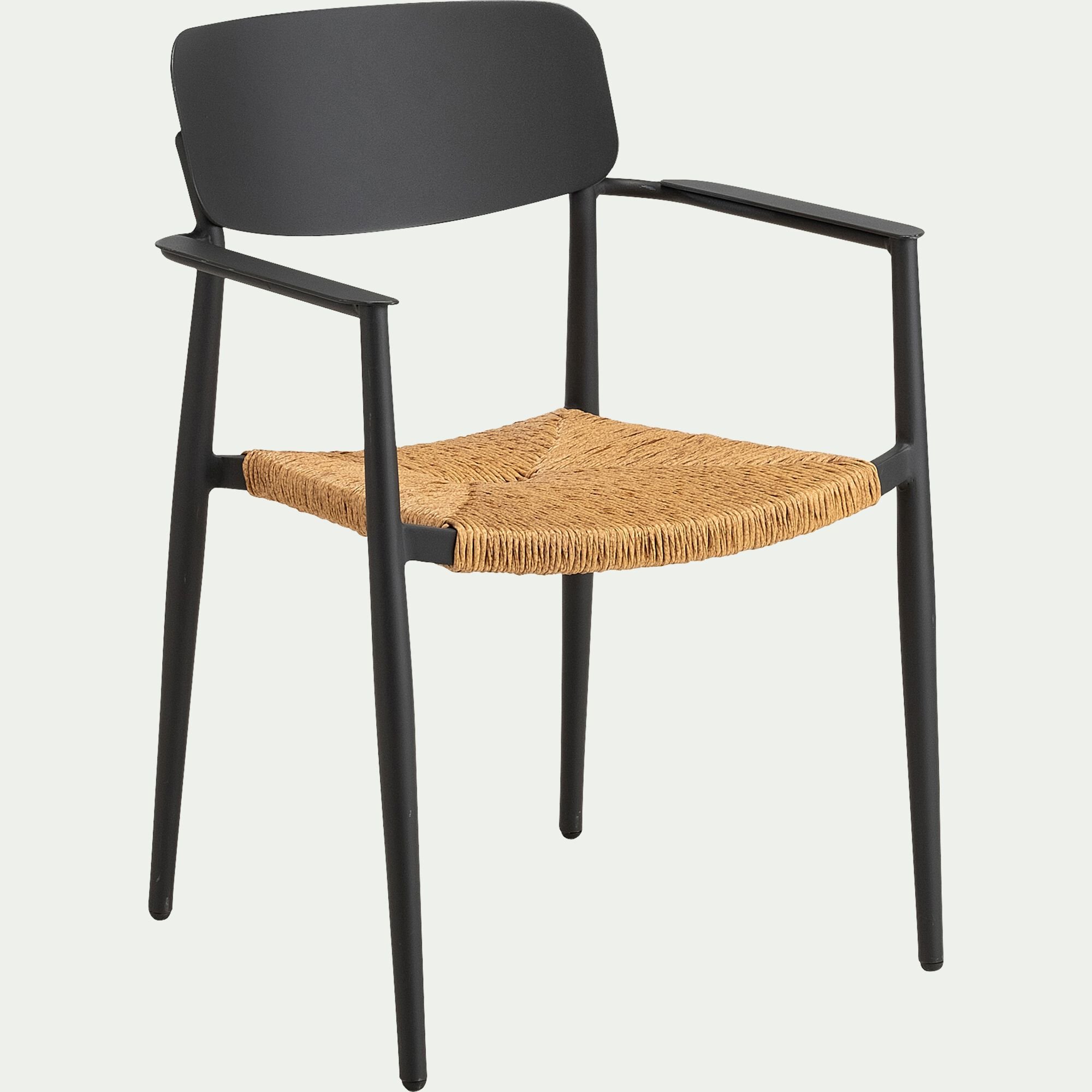 INCA - Chaise de jardin empilable avec accoudoirs en aluminium et résine tressée - gris anthracite