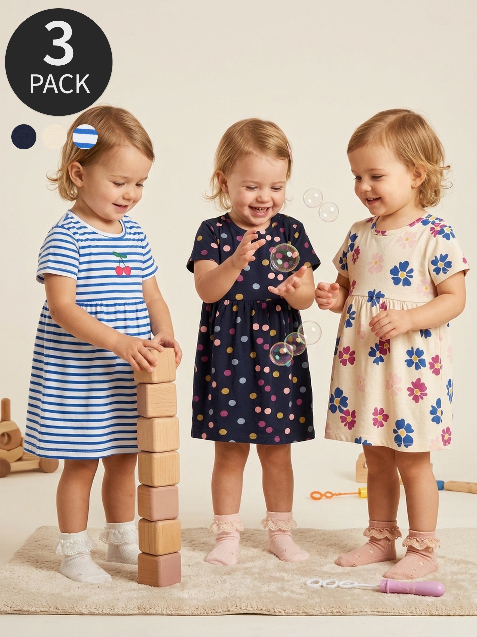 Bawełniane sukienki dresowe 3 pack